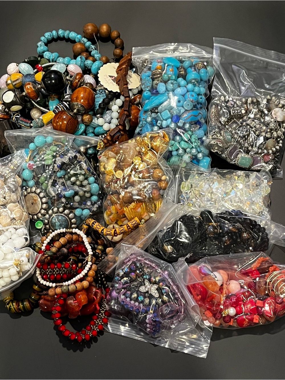 5+ Lbs Craft Beads Assorted Colors and Materials - Turquoise, Silver, AB, Glass